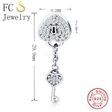 925 Sterling Silver Charm Bead Love Heart Lock & Key Pendant
