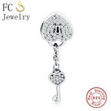 925 Sterling Silver Charm Bead Love Heart Lock & Key Pendant