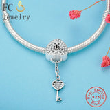 925 Sterling Silver Charm Bead Love Heart Lock & Key Pendant