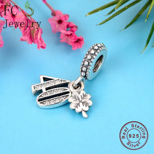925 Silver Clover Number 40 Year Love Pendant Bead for Berloque