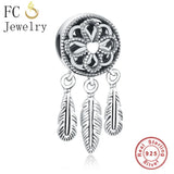 925 Silver Rose Dream Catcher Feather Charm for Bracelet