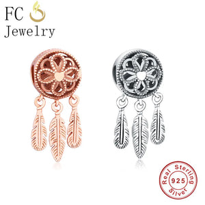 925 Silver Rose Dream Catcher Feather Charm for Bracelet