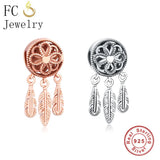 925 Silver Rose Dream Catcher Feather Charm for Bracelet
