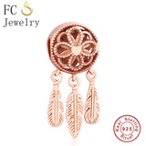 925 Silver Rose Dream Catcher Feather Charm for Bracelet
