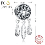 925 Silver Rose Dream Catcher Feather Charm for Bracelet