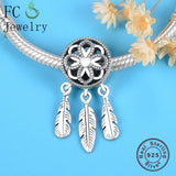 925 Silver Rose Dream Catcher Feather Charm for Bracelet
