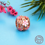 925 Silver Rose Pink Daisy Honeybee Bead for Charm Bracelet