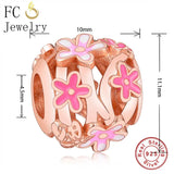925 Silver Rose Pink Daisy Honeybee Bead for Charm Bracelet