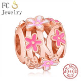925 Silver Rose Pink Daisy Honeybee Bead for Charm Bracelet