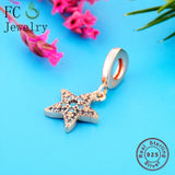 925 Silver Rose Starfish Charm Bead for Bracelet Making