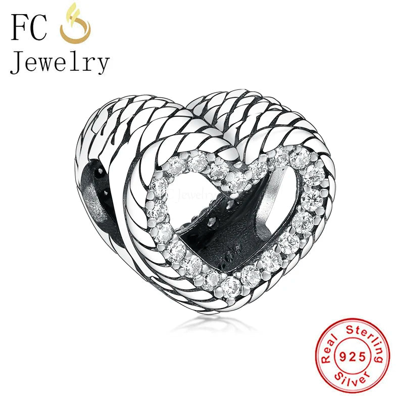 925 Sterling Silver Love Heart Bead for Charm Bracelet