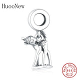 925 Silver Animal Charm Bracelet Mickey Minnie Sea Horse Dog Paw Bead Women