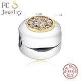 925 Silver Zircon Stone Charm Bracelet Clip Stopper Beads