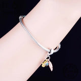 925 Silver Evil Eye Hand of Fatima Leaf Bead Charm for Bracelet