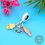 925 Silver Evil Eye Hand of Fatima Leaf Bead Charm for Bracelet
