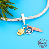 925 Silver Evil Eye Hand of Fatima Leaf Bead Charm for Bracelet