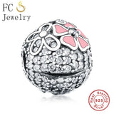 925 Silver Heart Lock Clip Stopper Bead With Enamel Zirconia