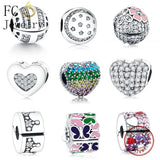 925 Silver Heart Lock Clip Stopper Bead With Enamel Zirconia