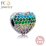 925 Silver Heart Lock Clip Stopper Bead With Enamel Zirconia
