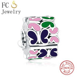 925 Silver Heart Lock Clip Stopper Bead With Enamel Zirconia