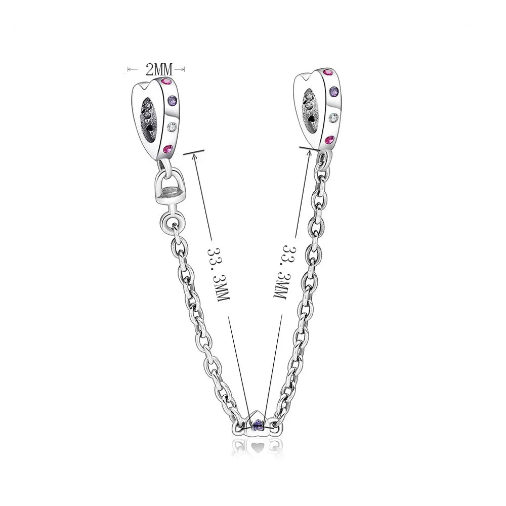925 Silver Heart Zirconia Beads Safety Chain for DIY Bracelet