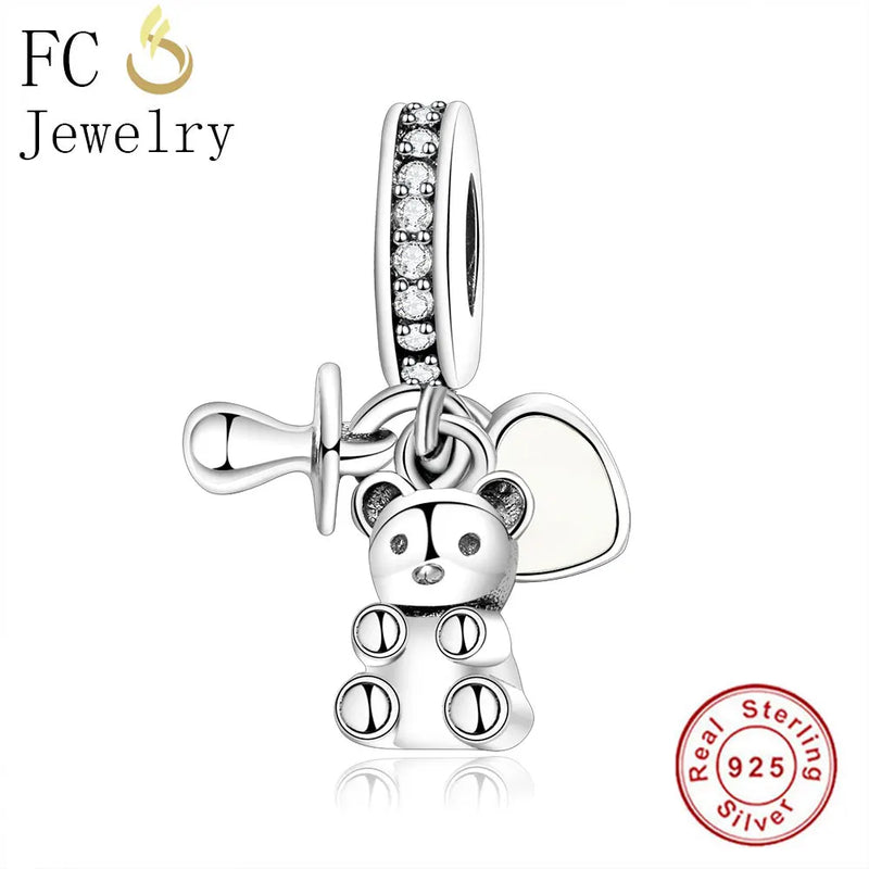 925 Silver Love HeartBear Nipple Bead for Women Mother's Berloque
