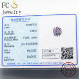 925 Silver Purple Zirconia Heart Stone Charm for Bracelet DIY
