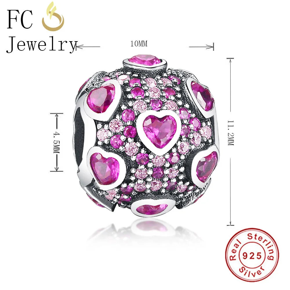 925 Silver Purple Zirconia Heart Stone Charm for Bracelet DIY
