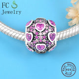 925 Silver Purple Zirconia Heart Stone Charm for Bracelet DIY