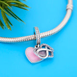 925 Silver Pink Enamel Heart Infinity Love Charm Bead Pendant