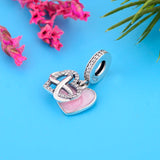 925 Silver Pink Enamel Heart Infinity Love Charm Bead Pendant