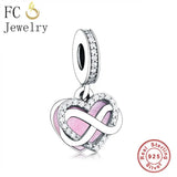 925 Silver Pink Enamel Heart Infinity Love Charm Bead Pendant