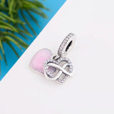 925 Silver Pink Enamel Heart Infinity Love Charm Bead Pendant