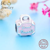 925 Silver Pink Enamel Luggage Bead for Charm Bracelet