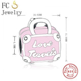 925 Silver Pink Enamel Luggage Bead for Charm Bracelet