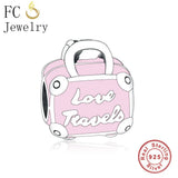 925 Silver Pink Enamel Luggage Bead for Charm Bracelet