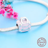 925 Silver Pink Enamel Luggage Bead for Charm Bracelet