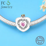 925 Silver Princess Crown Pink Zircon Charm Beads