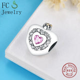 925 Silver Princess Crown Pink Zircon Charm Beads