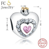 925 Silver Princess Crown Pink Zircon Charm Beads