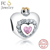 925 Silver Princess Crown Pink Zircon Charm Beads