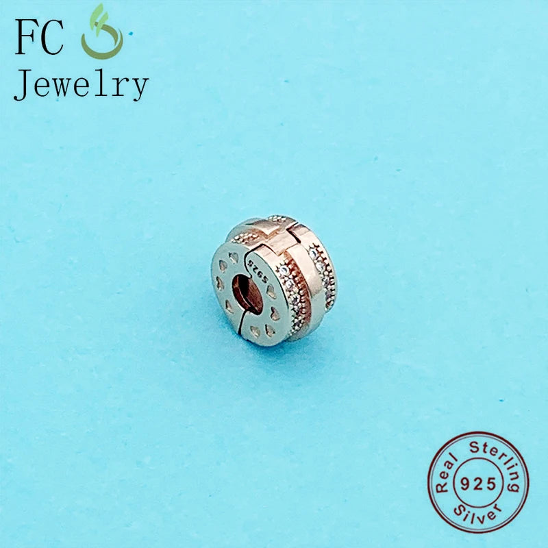 925 Silver Rose Heart Stopper Bead Charm for Bracelet
