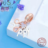 925 Silver Rose Happy Alphabet Letter Beads Pendant