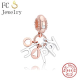 925 Silver Rose Happy Alphabet Letter Beads Pendant