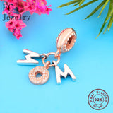 925 Silver Rose Mom CZ Charm Pendant Bead for Bracelet