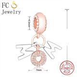 925 Silver Rose Mom CZ Charm Pendant Bead for Bracelet
