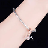 925 Silver Rose Mom CZ Charm Pendant Bead for Bracelet