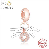 925 Silver Rose Mom CZ Charm Pendant Bead for Bracelet