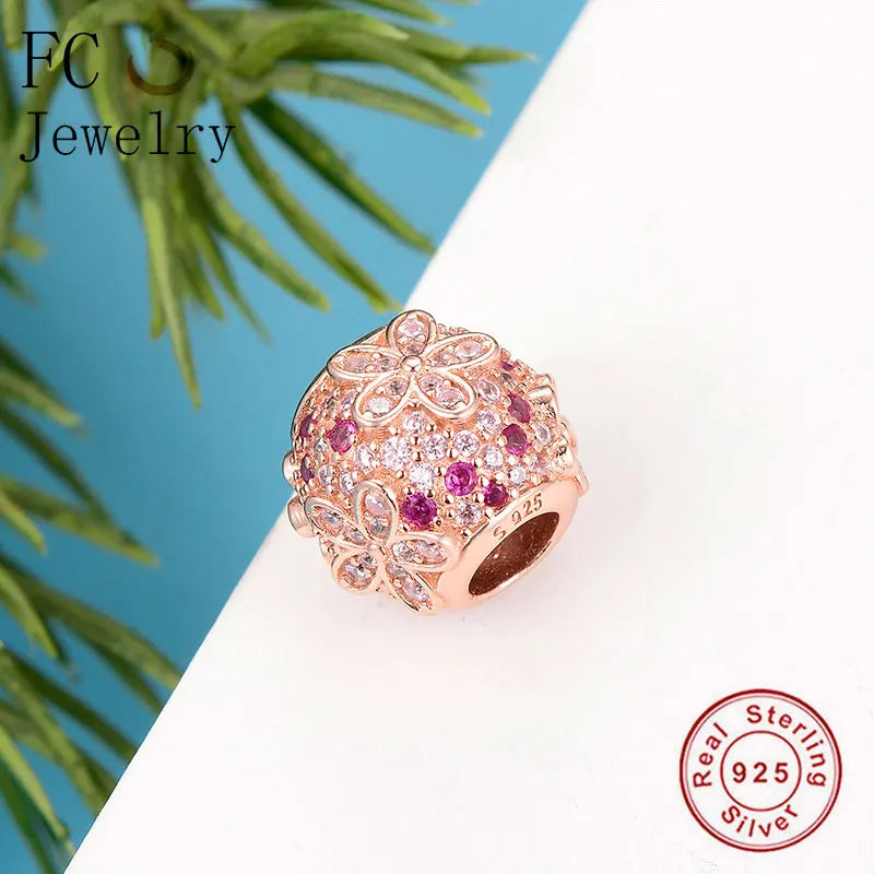 925 Silver Multicolor Zirconia Daisy Charm Bead for Bracelet