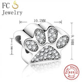925 Silver Bear Paw Print Zircon Bead for Charm Bracelet